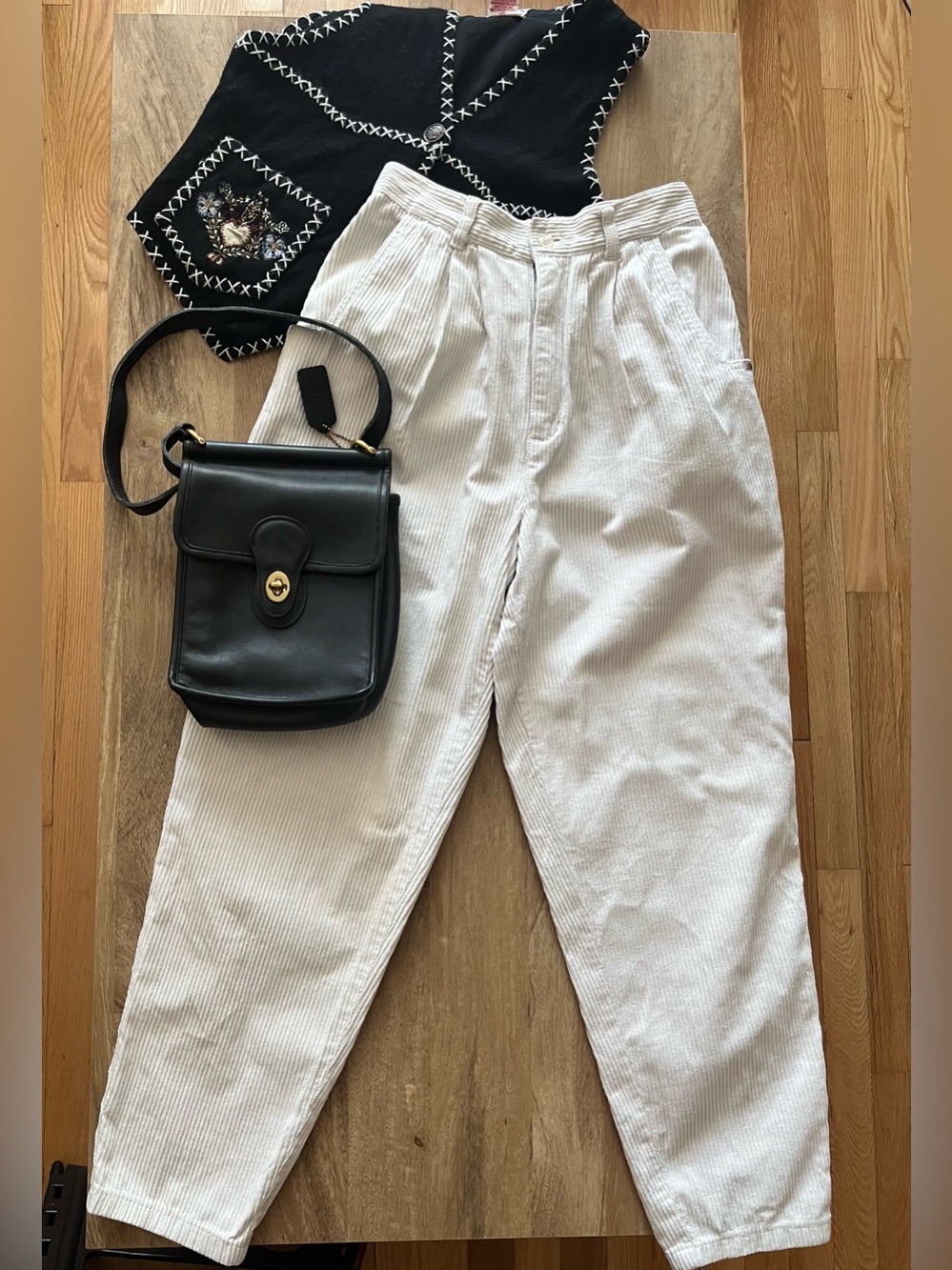 Esprit Cream Corduroy High-Waist Tapered Pants